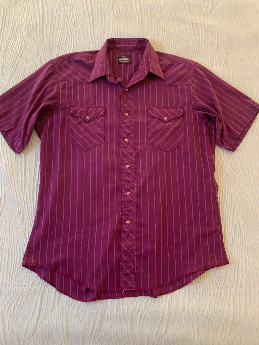 Vintage Wrangler Striped Short Sleeve Pearl Snap Western Shirt, size L